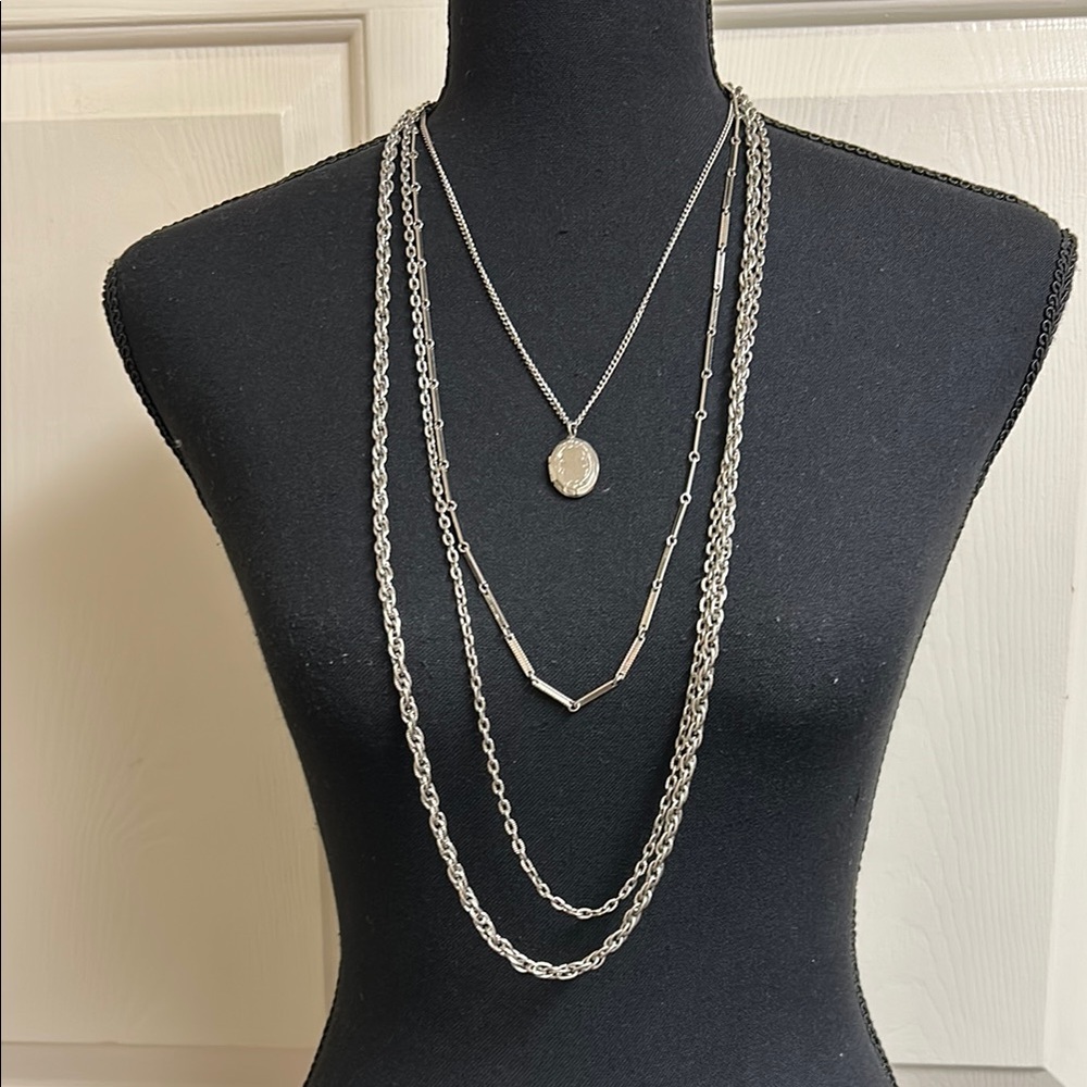 Necklace, Elegant Silver Layered Necklace Set with locket, 28”